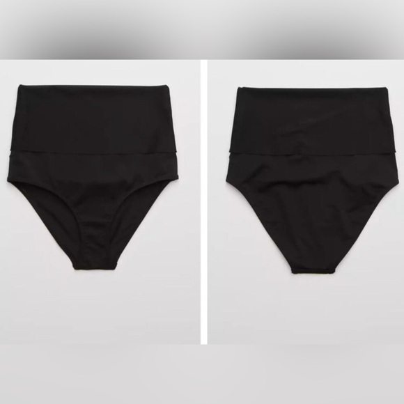 Aerie Black High-Waisted fold over swim Bikini Full coverage NWT XL beach pool - Picture 2 of 6
